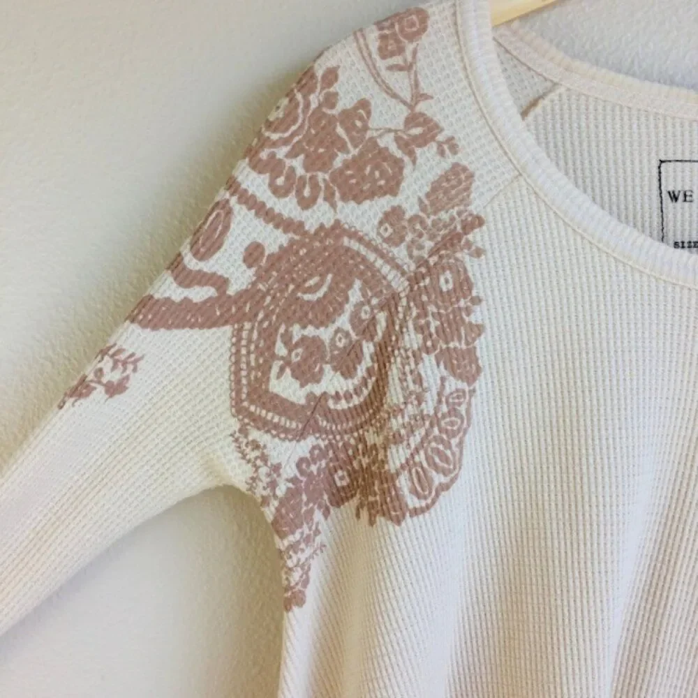 Free People We the Free Rockabilly Printed Raglan Boho Waffle Knit Top Medium